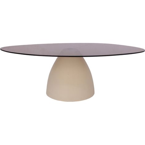 DYLON-Table basse ovale en verre fumé et métal Ivoire (1/5)
