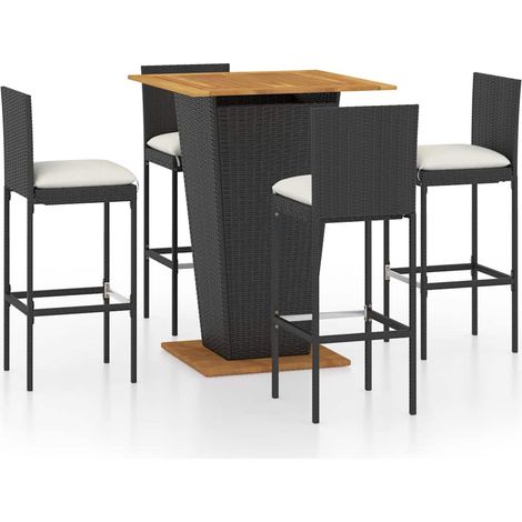 Set de 1 Table et 4 Tabourets de bar de jardin, Ensemble Table et Chaises et coussins Résine tressée Noir OIB2736E (1/5)