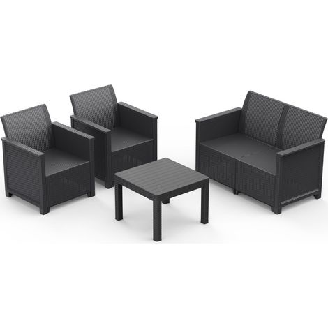 SANS MARQUE Salon bas de jardin Emma en polypropylène noir, 4 personnes (1/4)