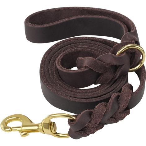 Leather Dog Leash, Heavy Duty Leather Dog Leash with Brass Hook, Soft and Durable, Suitable for Small, Medium and Large Dogs (Brown, 150cm×2cm)