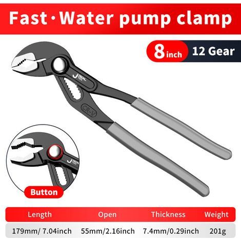 1pc 8 pouces Pince De Pompe à Eau Pince De Plomberie à Dégagement Rapide Clé à Tuyau Pince De Serrage Pour Tuyau D'eau Réglable Outils (1/5)