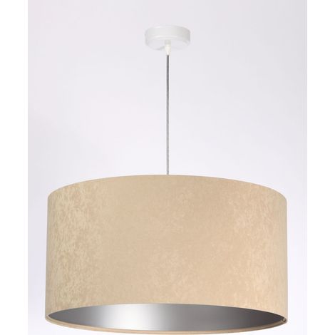 Pendelleuchte Creme Silber E27 Stoff Metall Retro Hängelampe
