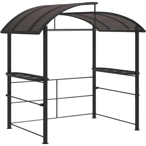 Abri barbecue avec toit et 2 étagères de rangement, métal et polycarbonate, 240 x 150 x 230 cm, gris foncé