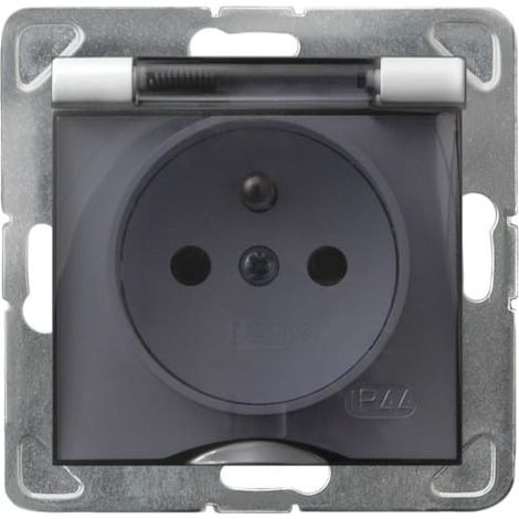 Prise étanche aux projections d'eau avec mise à la terre, couvercle transparent IP-44 - blanc IM (1/2)