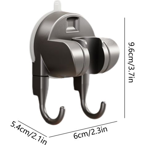 Dos soportes ajustables para cabezal de ducha con ventosas resistentes: no requieren perforación, ventosas extraíbles, para azulejos lisos y paredes de baño - color gris. (1/4)