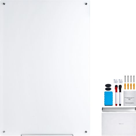 Mophorn 36"x24" magnetisches Glas-Whiteboard, trocken abwischbares rahmenloses Board, Wandmontage, mit Stiftablage, Radiergummi und 2 Stiften, weiß