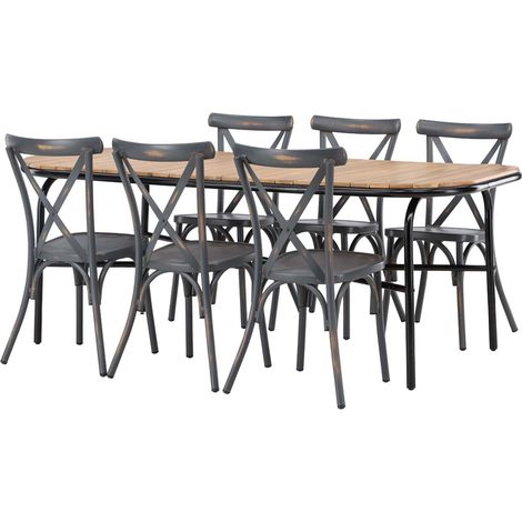 Holmbeck set de jardin table 90x200cm naturel, 6 chaises Peking gris foncé. (1/5)