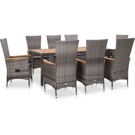 Mobili da giardino mobili da esterno Set di mobili da 9 pezzi con cuscini in resina intrecciata grigia 020018090