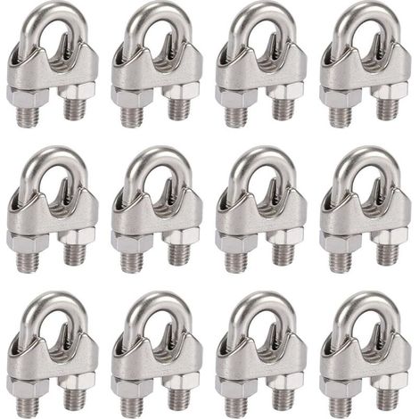 Paquete de 12 bridas de acero inoxidable 304 de 5 mm con clips dúplex DIN741 para tendederos, toldos y fijaciones. (1/5)