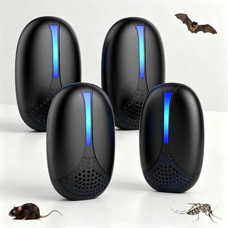 2026 Amélioré Répulsif Ultrasonique Anti-Nuisibles à Brancher, 4 Pack Répulsif Électronique Contre Souris et Insectes, Contrôle des Fourmis, Cafards, Araignées, Moustiques et Rongeurs - Noir (1/5)