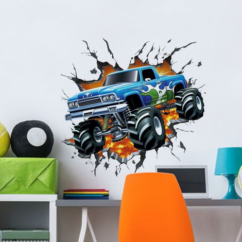 Stickers muraux 3D pour voitures de course, voitures, chambre de garçon, décoration murale (1/5)