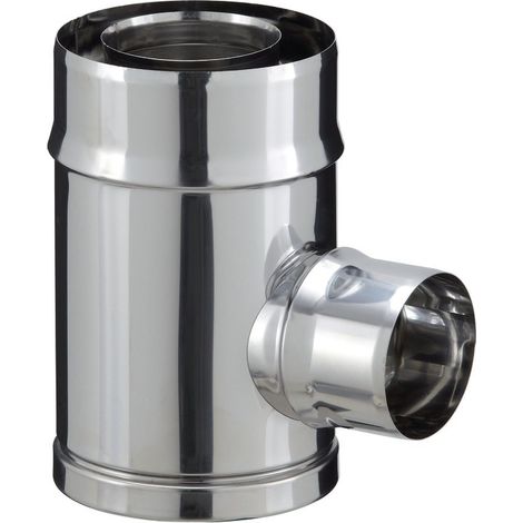 Poujoulat – Raccord fumisterie te de branchement poêle à granulés – Piquage simple paroi – Pour installation en espaces confinés – Acier inoxydable