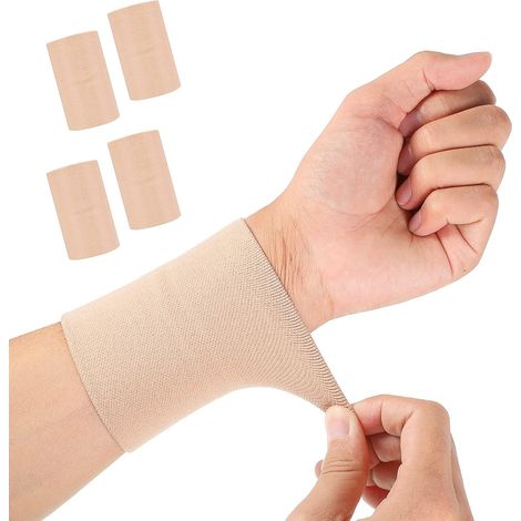 2 paires de manchons de compression pour poignets, orthèses de poignet, supports de poignet, bandes élastiques pour poignets pour hommes et femmes, tennis, tendinite, syndrome du canal carpien (beige, (1/5)