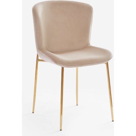 Sedia in tessuto di design per sala da pranzo con gambe dorate Virin - Beige