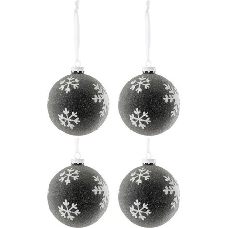 Lot de 4 Boules de Noël "Flocon" 10cm Gris Foncé