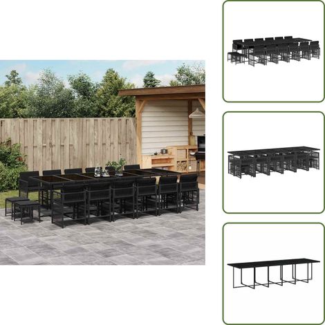 17-tlg. Garten-Essgruppe mit Kissen Schwarz Poly Rattan - Gartensessel - Gartenstühle - Gartenmöbel Set - Outdoor Möbel - Terrassenmöbel (1/5)