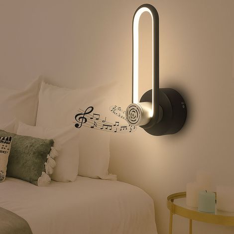 Lampada da parete LED lampada da parete altoparlante Bluetooth luce da camera regolabile nero, alluminio metallo, 1x LED 10W 400Lm 3000K, LxH 12,5x32,5 cm
