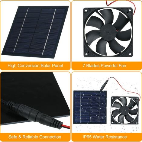 Mini ventilateur solaire 5W 6V, fonctionne à la lumière du soleil / Résistance à l'eau IP65 / Idéal pour les toits, les camping-cars, les serres, les poulaillers et les chenils. (1/5)