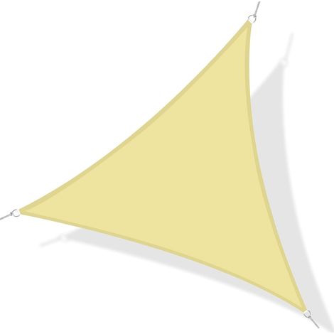 Voile d'ombrage Triangulaire Grande Taille 4 x 4 x 4 m Polyester imperméabilisé Haute densité 160 g/m² Sable (1/5)