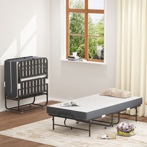 Cama plegable 90 x 190 cm con colchón de espuma viscoelástica de gel y ruedas (1/5)