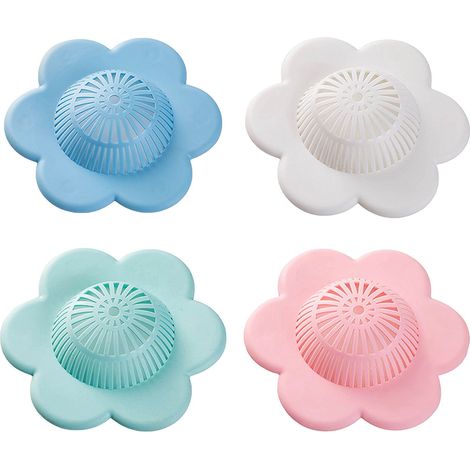 Filtre Anti-Cheveux - Filtre de Drain en Silicone avec Ventouses - Pour Baignoire Douche et Cuisine - Lot de 4 (1/5)