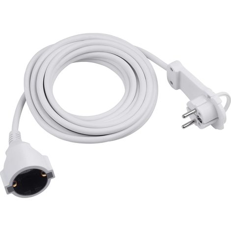 Rallonge de Contact de Protection - Connecteur Extra Plat - Câble de 5 m - Blanc - IP20 - Câble d'extension intérieur/extérieur avec Protection Enfant - Extension Schuko avec (1/5)