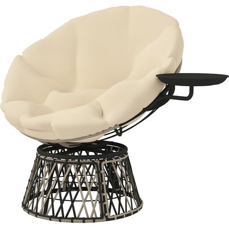 Fauteuil Papasan en rotin, pivotant à 360°, avec coussin, diamètre 90 cm, rond, beige idéal pour aménager votre terrasse, balcon ou jardin, alliant confort et durabilité pour vos moments de détente...