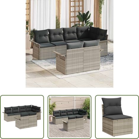 vidaXL Balkonsofa - Gartensofa-set mit Kissen 7 pcs Hellgrau Poly-Rattan (1/5)