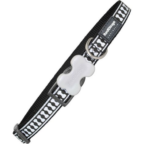 Collar para perro red dingo reflectante huesos negro (1,5 x 24-36 cm)