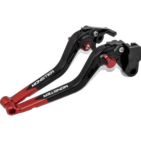 Leviers de frein et d'embrayage longs en alliage d'aluminium usiné CNC modifié pour Ducati Monster 400, 620, 659, 695, 696, 795, 796/S2R 800 (gris) - Rouge (1/5)