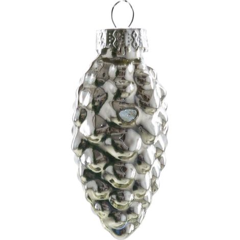 TrendLine Glas-Tannenzapfen silber 12 Stück 6 cm Weihnachtsdekoration Dekozapfen (1/2)
