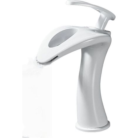 Single-lever waterfall bathroom faucet, brass bathroom basin mixer tap with spray gun - White (1/3)