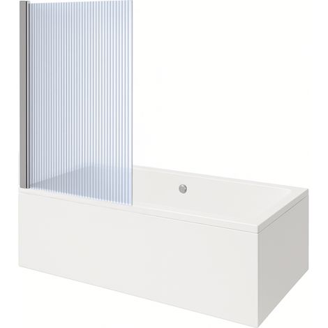 Bañera rectangular VitrA Neon de 180x80 cm + mampara de baño cromada AURYS Raywall con perfil izquierdo + desagüe cromado
