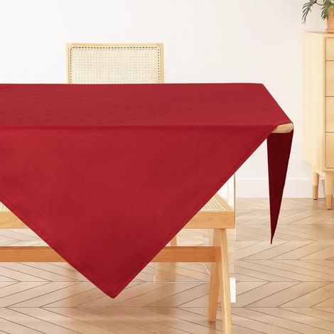 Nappe lavable 120x120cm aspect lin, hydrofuge, résistante aux rayures, rouge