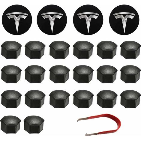 Green Mobility-De Couverture De Roue Capuchon de Moyeu Central Car Wheel Nut Cover avec Outil Demontage pour Tesla Model 3, S X (Noir) (1/5)