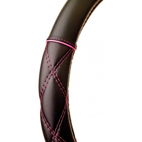 Couvre volant 37-39cm Pink Line Crossed Int.Caoutchouc Vierge Noir surpiqure Rose (1/2)