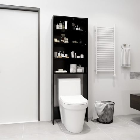 Vidaxl – Meuble machine à laver noir 64x24x190 cm – Aggloméré durable – Rangement ustensiles de lessive et produits de nettoyage – Assemblage requis (1/7)