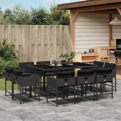 11-tlg. Garten-Essgruppe mit Kissen Schwarz Poly Rattan (1/5)