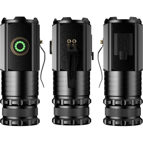 Torcia LED ultra potente, torcia LED ricaricabile potente, 5 modalità di illuminazione, 3 perle luminose, piccola torcia molto luminosa con magneti a clip [Classe energetica A+++] (1/4)