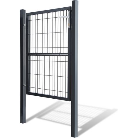 Swanew – Portillon grillagé en acier galvanisé 120 x 87 cm – Serrure à cylindre – Ouverture à droite ou à gauche – Charnières réglables