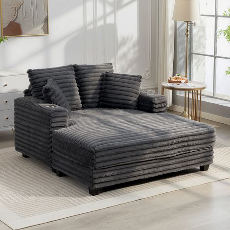 Sofá cama grande de 2 plazas con chaise longue, 134 x 151 cm, con portavasos, para salón, color gris. (1/5)