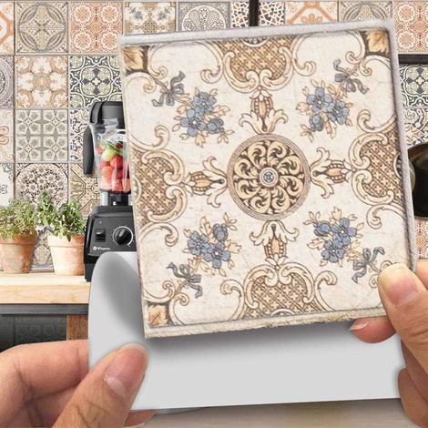 Pegatinas de azulejos marroquíes, 20 piezas, pegatinas adhesivas para papel pintado de azulejos, pegatinas de azulejos impermeables para cocina. (1/5)
