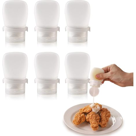 Lot de 6 flacons souples en silicone pour condiments, petits flacons à vinaigrette de voyage, contenants pour vinaigrette à emporter dans la boîte à lunch, flacon de sauce de voyage de 30 ml/1 oz avec