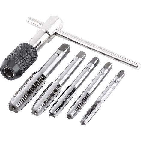 6pcs Set Screw Tap & T shaped Wrench Threading Tapping Hand Tool Kit (1/5)