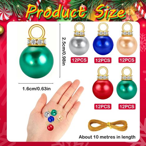 Ensemble de Petites Boules de Noël, 60 Pièces Mini Boules de Noël, Mini Boule 16 mm, Boule de Noëls Colorées avec 10 Mètres de Fil Doré, pour Sapins de Noel, Guirlandes, Escaliers, Fenêtres (1/4)