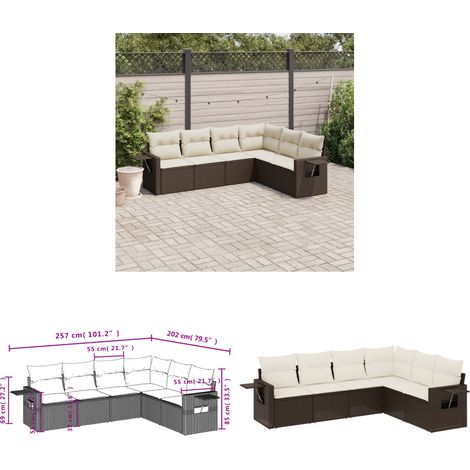 6-tlg. Garten-Sofagarnitur mit Kissen Braun Poly Rattan - Gartenmöbel - Polyethylen Möbel - Rattan Gartenmöbel - Outdoor Set - Lounge Set - Home & Living (1/3)
