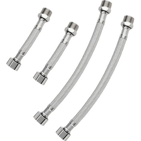 Lot de 4 tuyaux flexibles 3/8 - En acier inoxydable 304 - Rallonge de raccordement d'eau 3/8" - Pour robinet, salle de bain, WC (20 cm/10 cm) (1/5)
