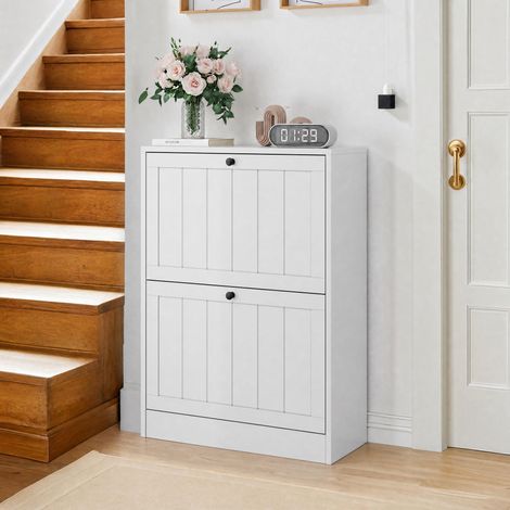 Scarpiera salvaspazio 60x24x80 cm - Mobile porta scarpe slim con 2 ante a ribalta e ripiani regolabili scarpiera moderna per ingresso e corridoio - Bianco (1/5)