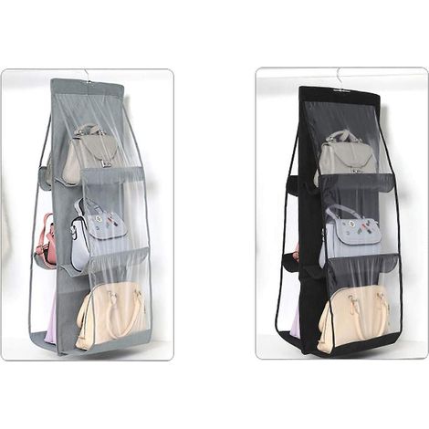 Ensemble de 2 pochettes suspendues pour ranger un sac à main dans un placard ou une chambre - Gris et noir (1/5)