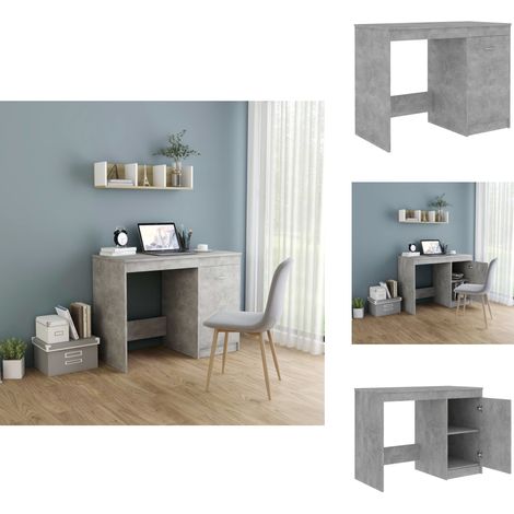 Bureau Gris béton 100x50x76 cm Bois d'ingénierie - Bureau Design - Bureau Gris - Bureau Moderne - Bureau Rangement - Meuble De Bureau (1/5)